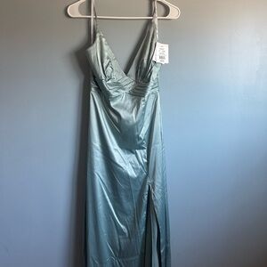 David's Bridal Satin Maxi Dress in Dusty Sage NWT
